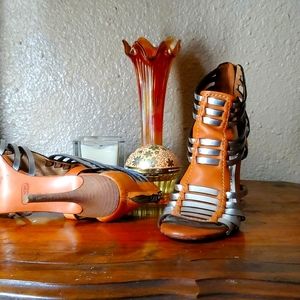 COACH LUCY VEG LTHR/MIRROR MET GINGER/SILVER SANDAL HEEL SIZE 8